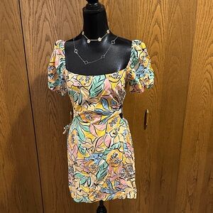 Astr Pastel Floral Puff Sleeve Mini Dress